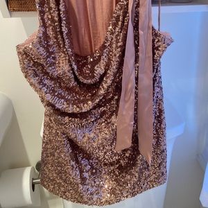 Tie cowl neck sequined front sleeveless blouse!